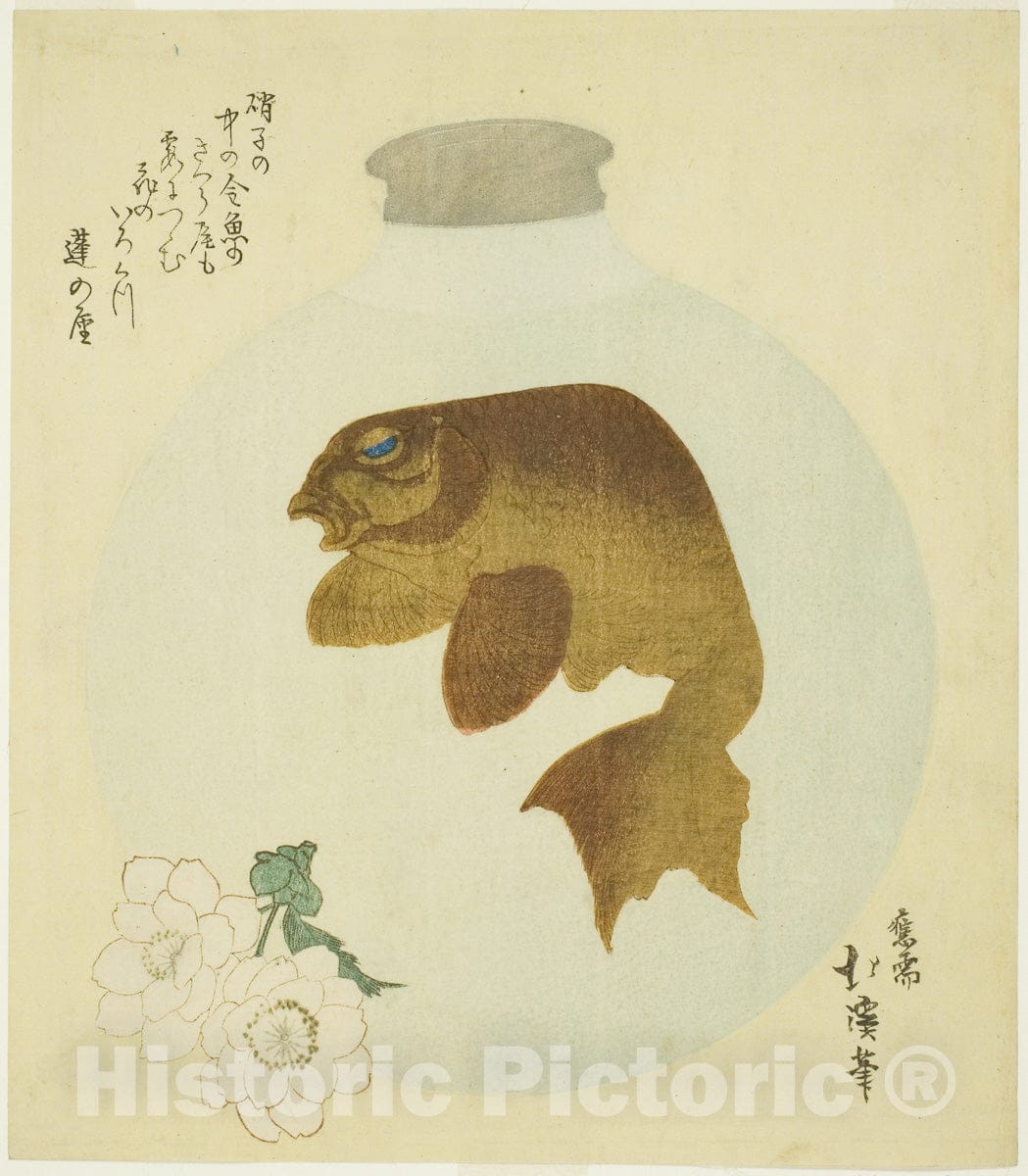 Art Print : Bottle with a goldfish design, Totoya Hokkei, c 1821, Vintage Wall Decor :