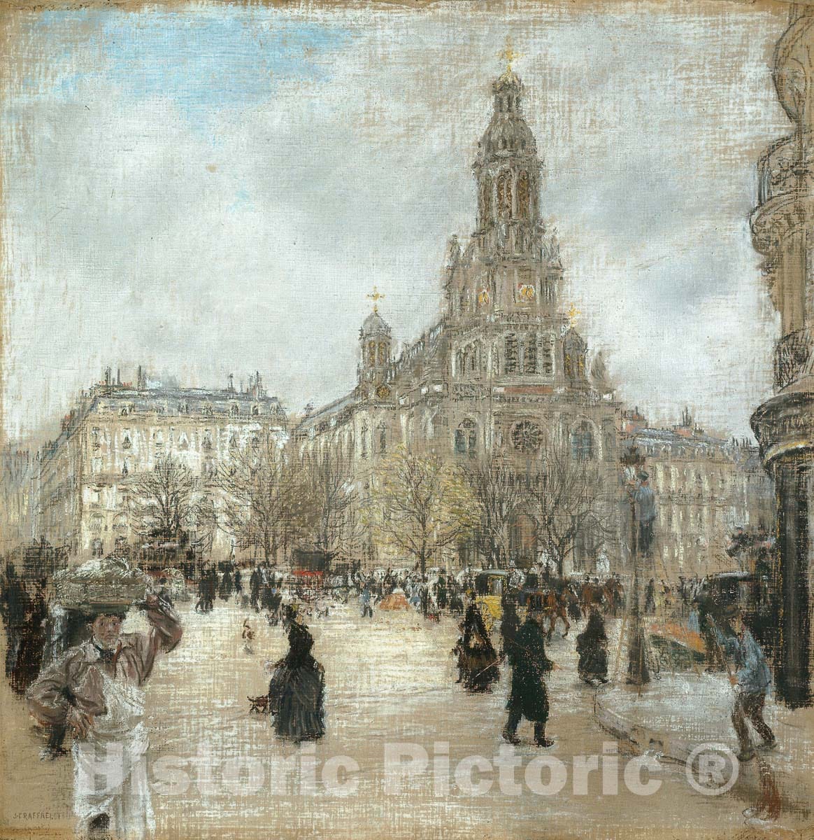 Art Print : Place de la Trinite, Paris, Jean FranÃ§ois RaffaÃ«lli, c 1640, Vintage Wall Decor :