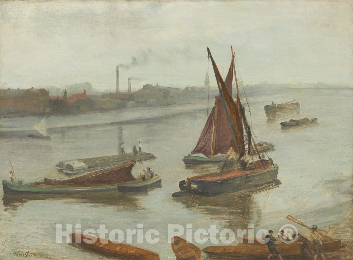 Art Print : Grey and Silver: Old Battersea Reach, James McNeill Whistler, c 1954, Vintage Wall Decor :