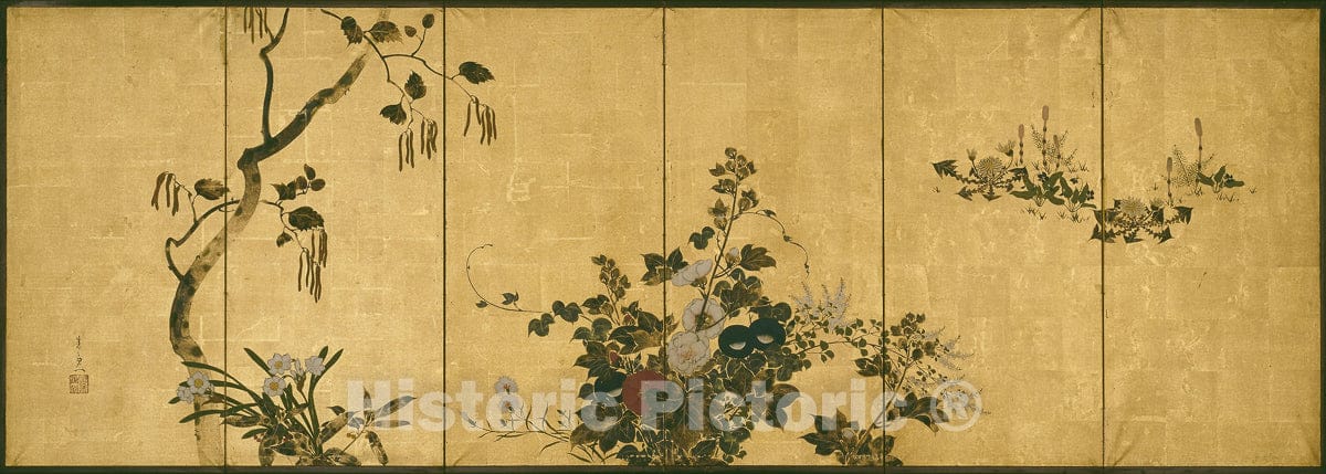 Art Print : Flowers of Autumn and Winter, Suzuki Kiitsu, c 1872, Vintage Wall Decor :
