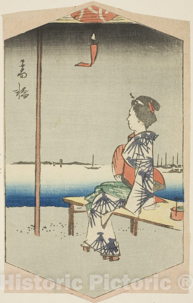 Art Print : Takanawa, section of a sheet from the series "Cutout Pictures of Famous Places in Edo (Edo meisho harimaze zue)", Utagawa Hiroshige, c 1846, Vintage Wall Decor :