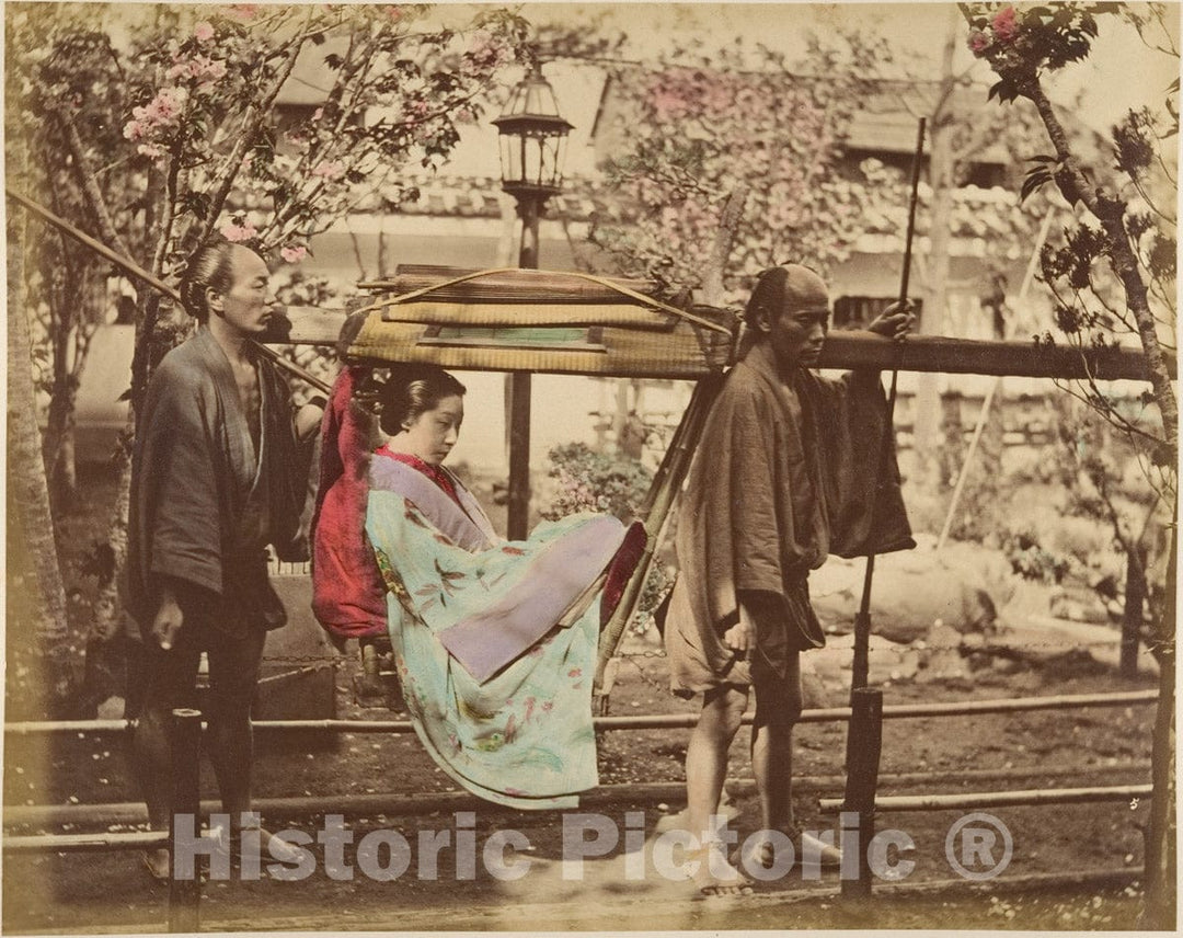 Photo Print : Japanese Woman in a Chair Carried by Two Men : Vintage Wall Art