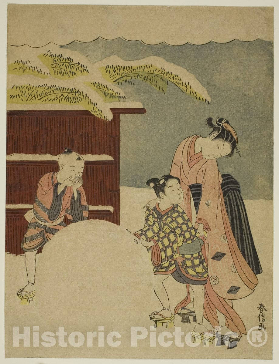Art Print : Making a Giant Snowball, Suzuki Harunobu, c 1767, Vintage Wall Decor :