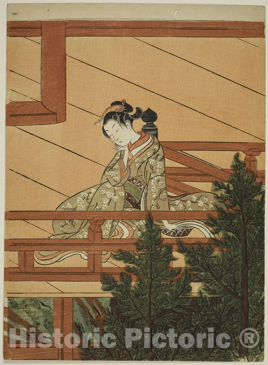 Art Print : Young Woman Seated on the Balcony of Kiyomizu Temple, Suzuki Harunobu, c 1768, Vintage Wall Decor :