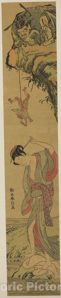 Art Print : Shoki in Love, Suzuki Harunobu, c 1804, Vintage Wall Decor :