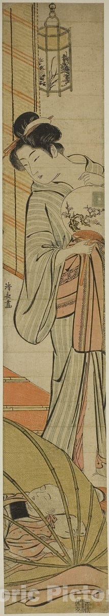 Art Print : Mother Watching her Son Sleeping under a Mosquito Net, Torii Kiyonaga, c 1825, Vintage Wall Decor :
