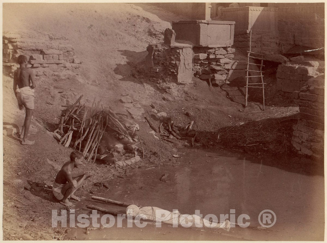 Photo Print : Lawrie & Co, G.W. - Cremation Ground at Manikarnika Ghat, Varanasi, India : Vintage Wall Art