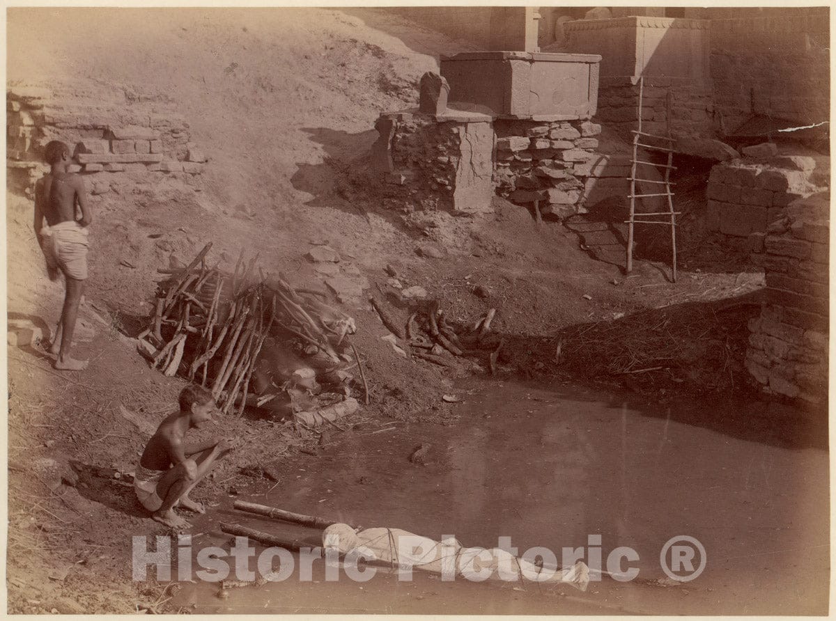 Photo Print : Lawrie & Co, G.W. - Cremation Ground at Manikarnika Ghat, Varanasi, India : Vintage Wall Art
