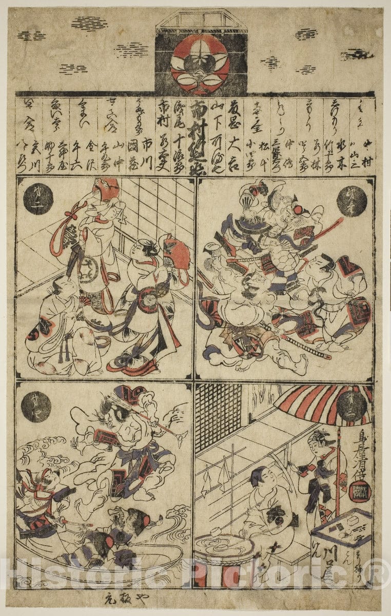 Art Print : A Poster for the Ichimura Theatre (Ichimuraza tsuji banzuke), Torii Kiyomasu II, c 1864, Vintage Wall Decor :