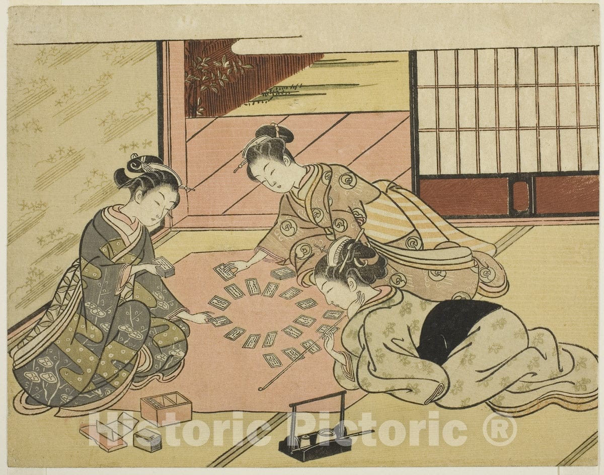 Art Print : Young Women Playing Poem Cards, Suzuki Harunobu, c 1782, Vintage Wall Decor :