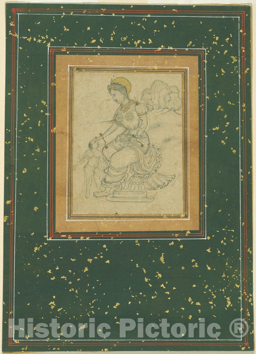 Art Print : Mother and Child, Mughal, c 1965, Vintage Wall Decor :