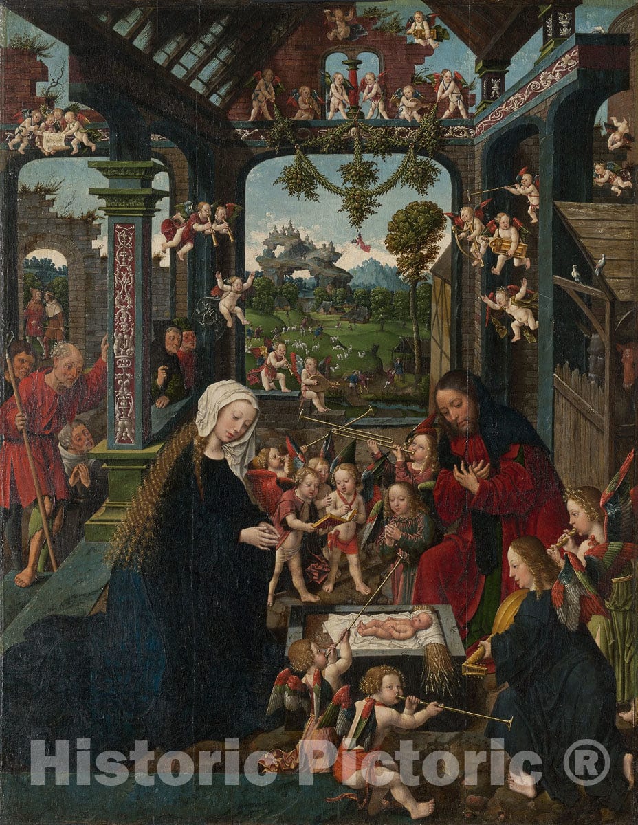 Art Print : The Adoration of the Christ Child, Jacob Cornelisz. Van Oostsanen, c 193, Vintage Wall Decor :