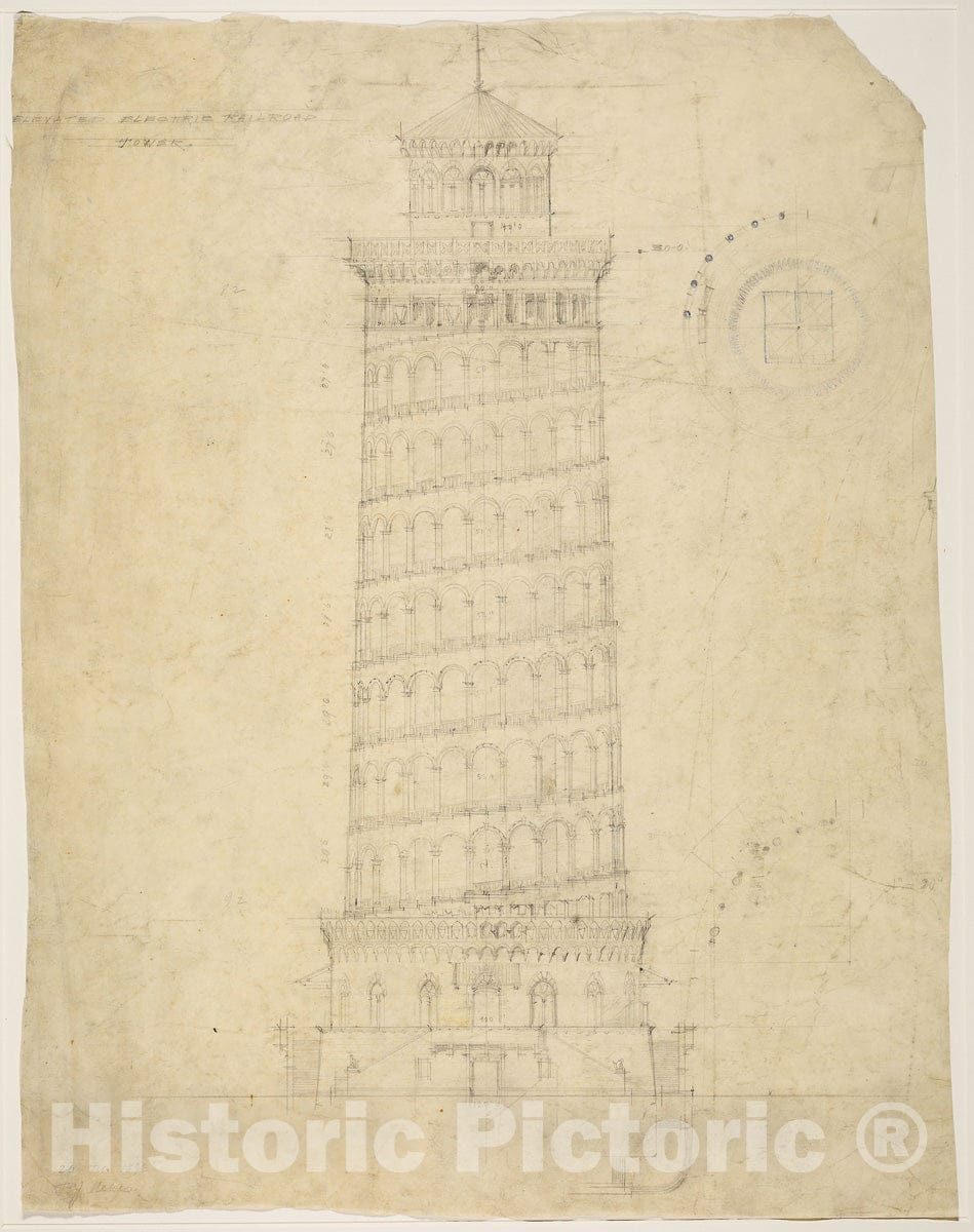 Art Print : Worlds Columbian Exposition Elevated Electric Railroad Tower, Chicago, Illinois, Elevation, Peter Joseph Weber, c 1960, Vintage Wall Decor :