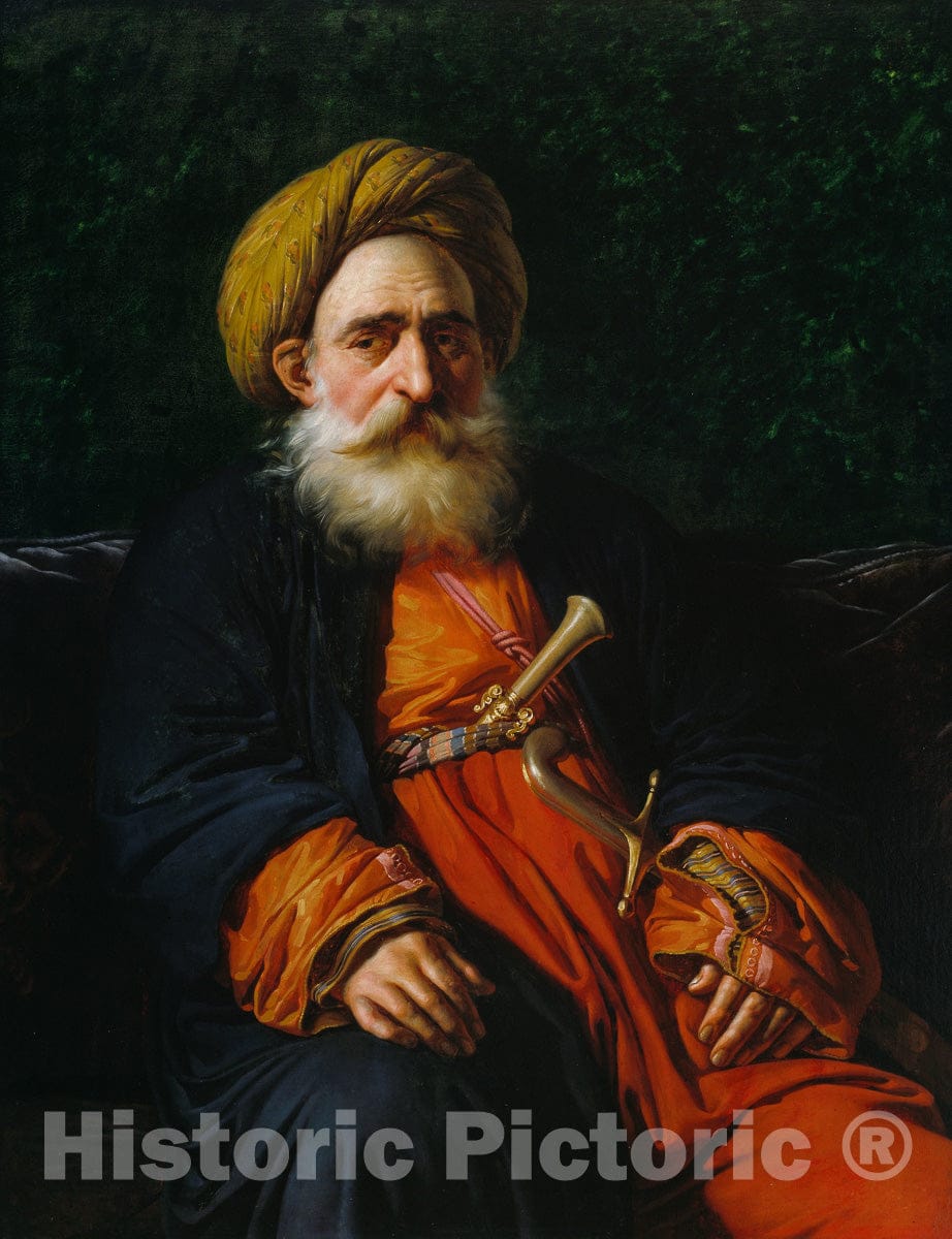 Art Print : Portrait of the Katchef Dahouth, Christian Mameluke, Anne-Louis Girodet de Roussy-Trioson, c 1960, Vintage Wall Decor :