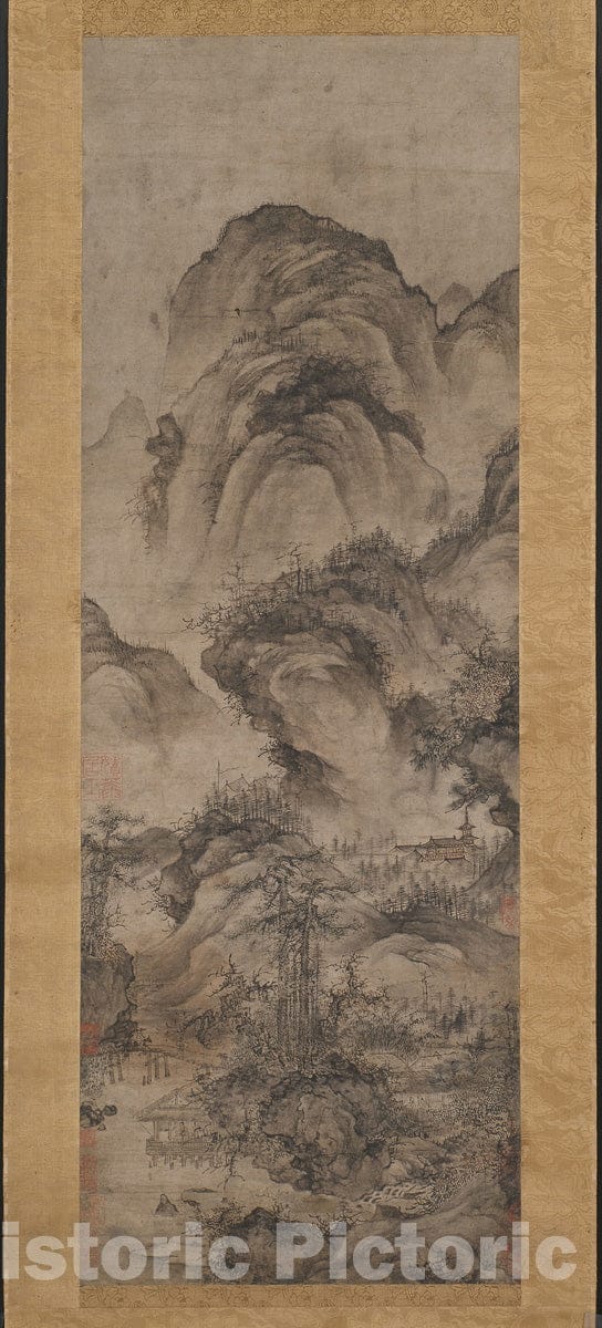 Art Print : Water Pavilion by Twin Pines, Guo Xi, c 1201, Vintage Wall Decor :