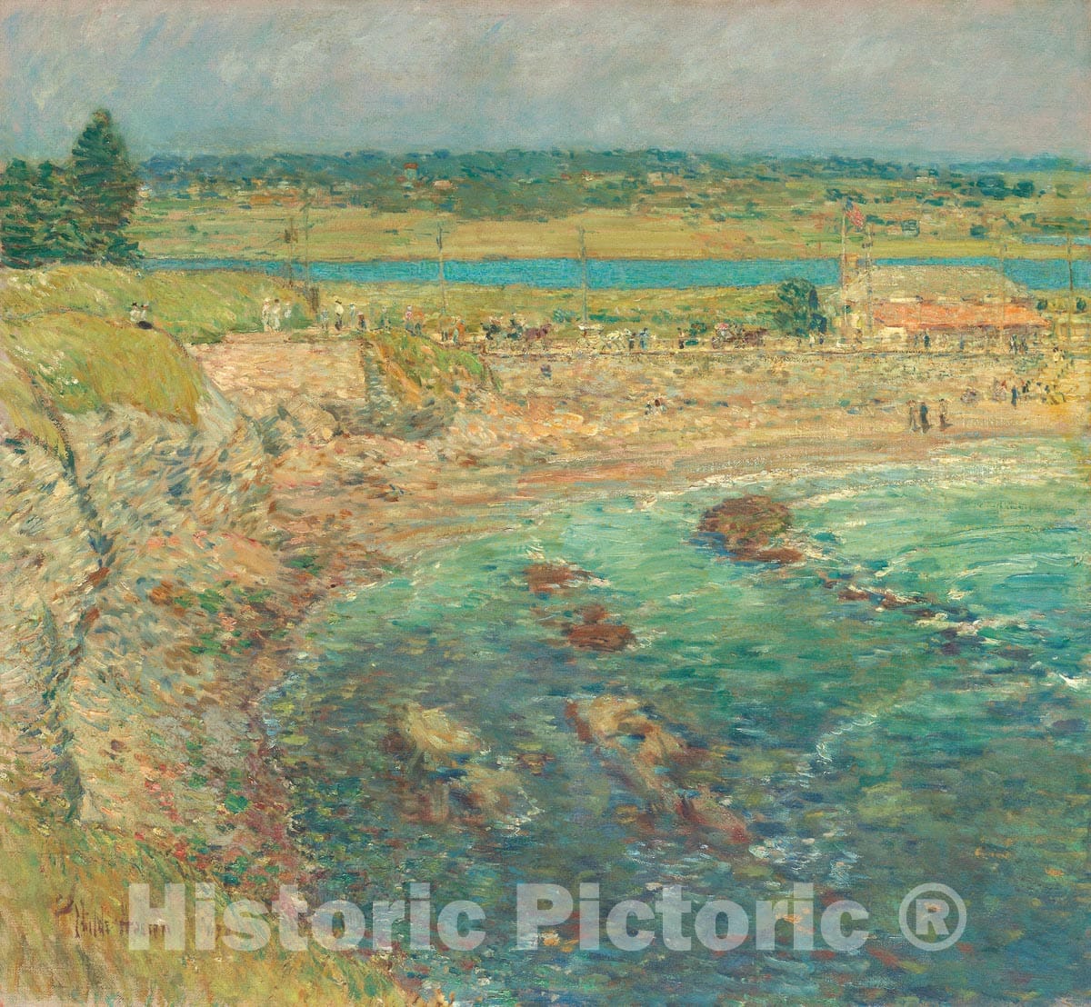Art Print : Baileys Beach, Newport, R.I., Childe Hassam, c 1976, Vintage Wall Decor :