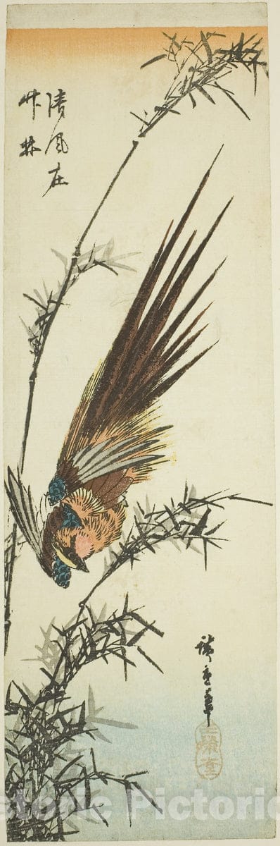 Art Print : Pheasant and bamboo, Utagawa Hiroshige, c 1782, Vintage Wall Decor :