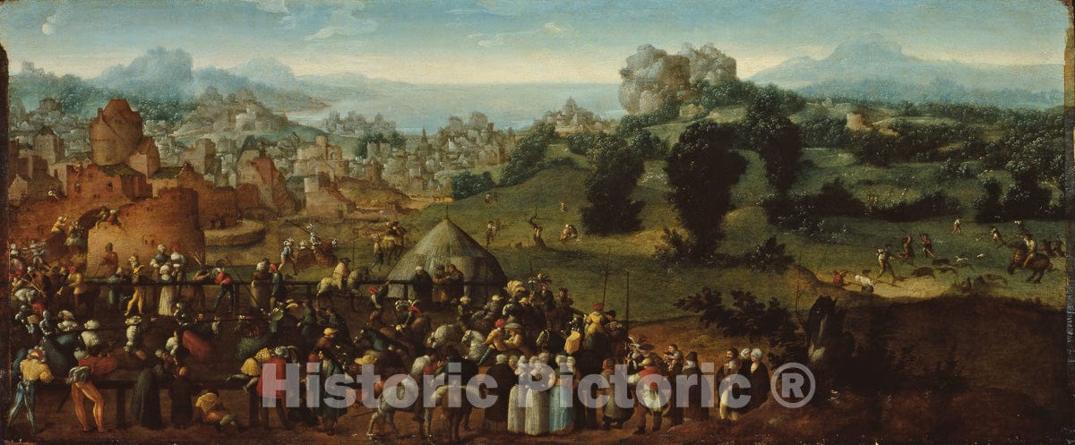 Art Print : Landscape with Tournament and Hunters, Jan Van Scorel, c 1630, Vintage Wall Decor :