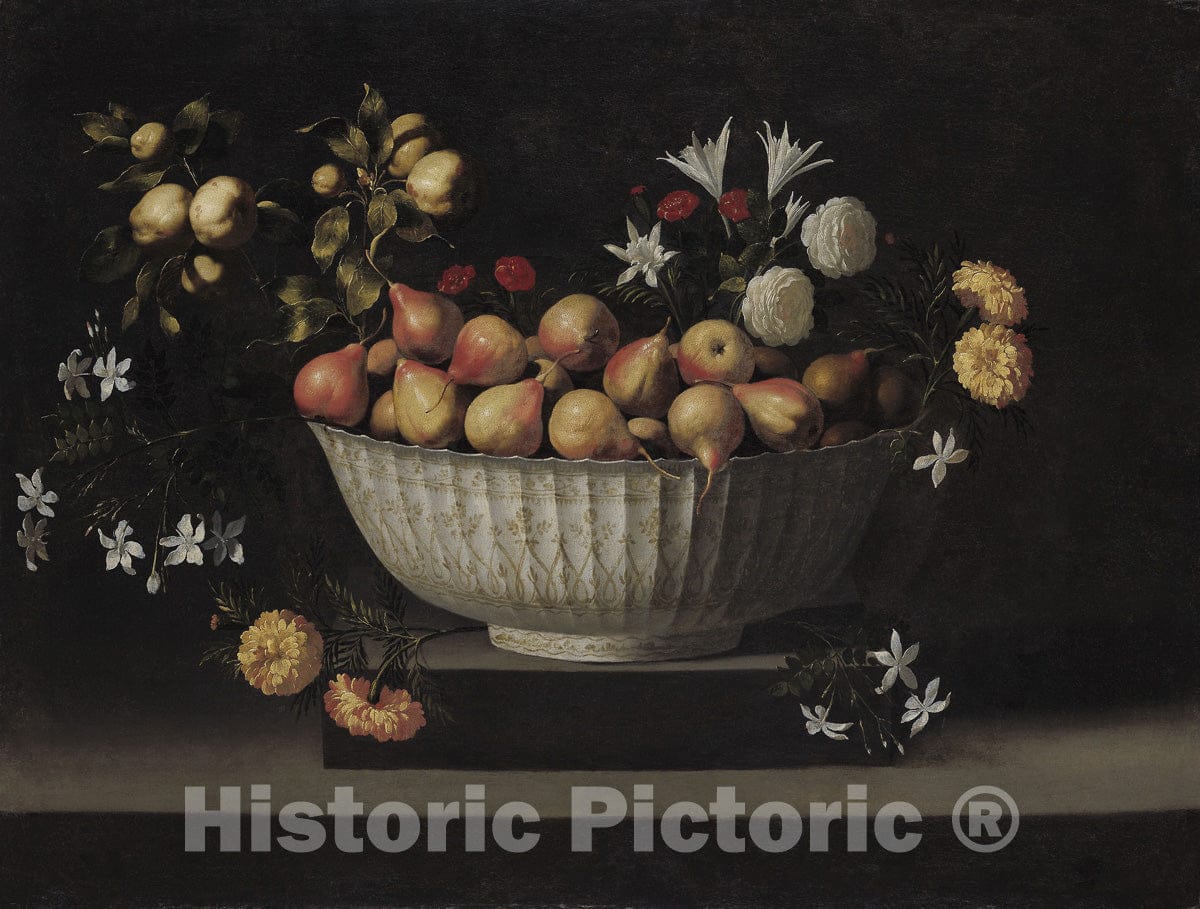 Art Print : Flowers and Fruit in a China Bowl, Juan de ZurbarÃ¡n, c 1894, Vintage Wall Decor :