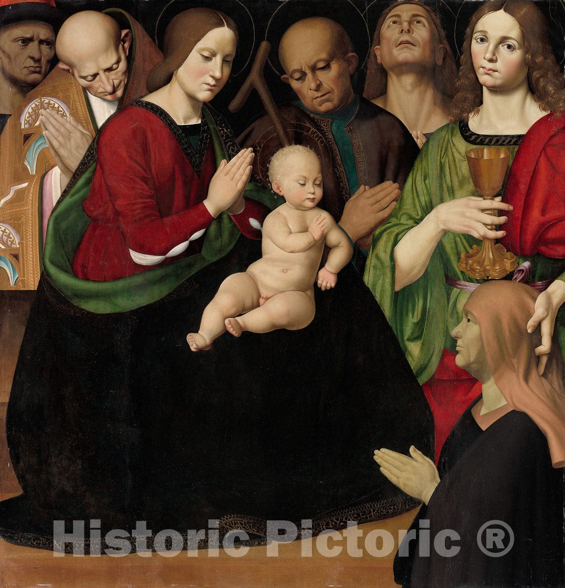 Art Print : The Holy Family with Four Saints and a Female Donor, Antonio Rimpatta, c 1520, Vintage Wall Decor :