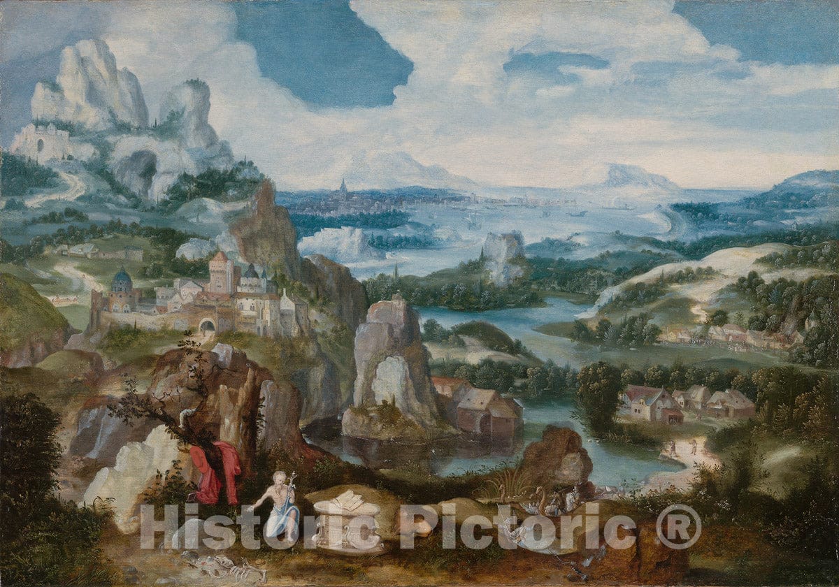 Art Print : Landscape with the Penitent Saint Jerome, Jacob Patinir, c 1674, Vintage Wall Decor :