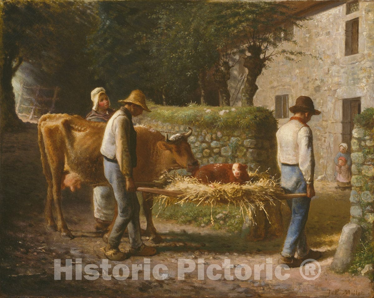 Art Print : Peasants Bringing Home a Calf Born in the Fields, Jean FranÃ§ois Millet, c 1774, Vintage Wall Decor :