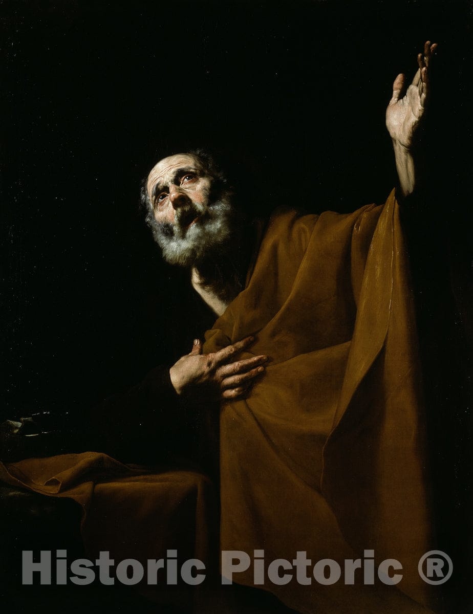 Art Print : Penitent Saint Peter, Jusepe de Ribera, c 1950, Vintage Wall Decor :