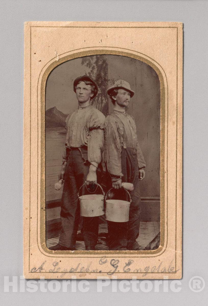 Art Print : Two Painters with Brushes and Buckets - Artist Unknown : Vintage Wall Art