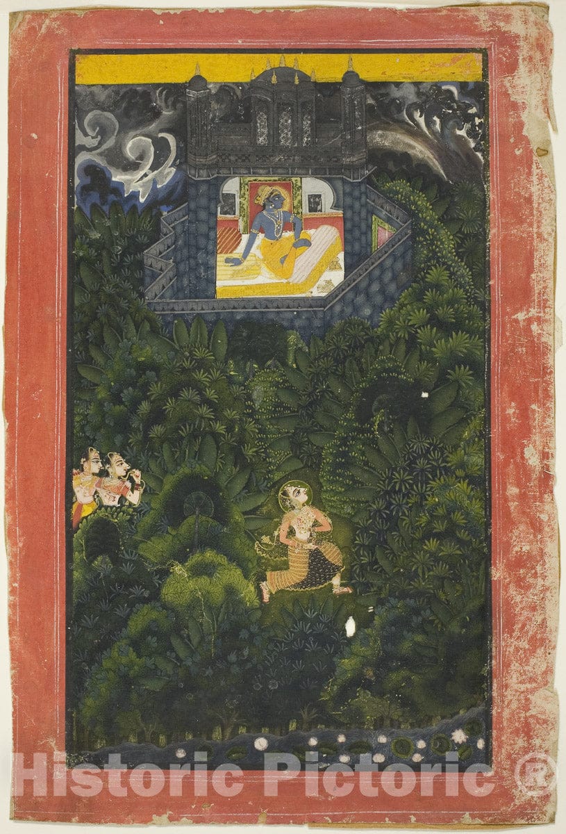 Art Print : Abhisarika Nayika (Heroine Running to Meet her Lover), c 1757, Vintage Wall Decor :