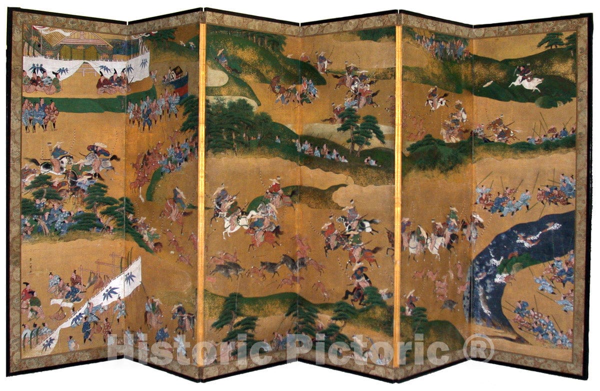 Art Print : Hunting Scene, Hanabusa Ippo, c 1980, Vintage Wall Decor :