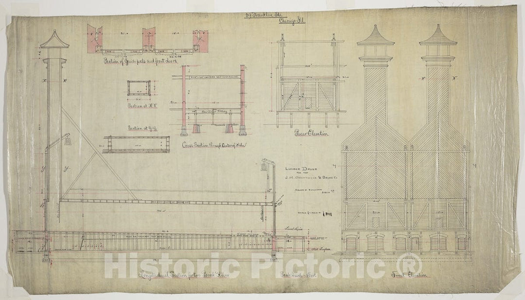 Art Print : J.M. Brunswick and Balke Company Lumber Dryer, Chicago, Illinois, Elevation and Section, Adler & Sullivan, c 1843, Vintage Wall Decor :
