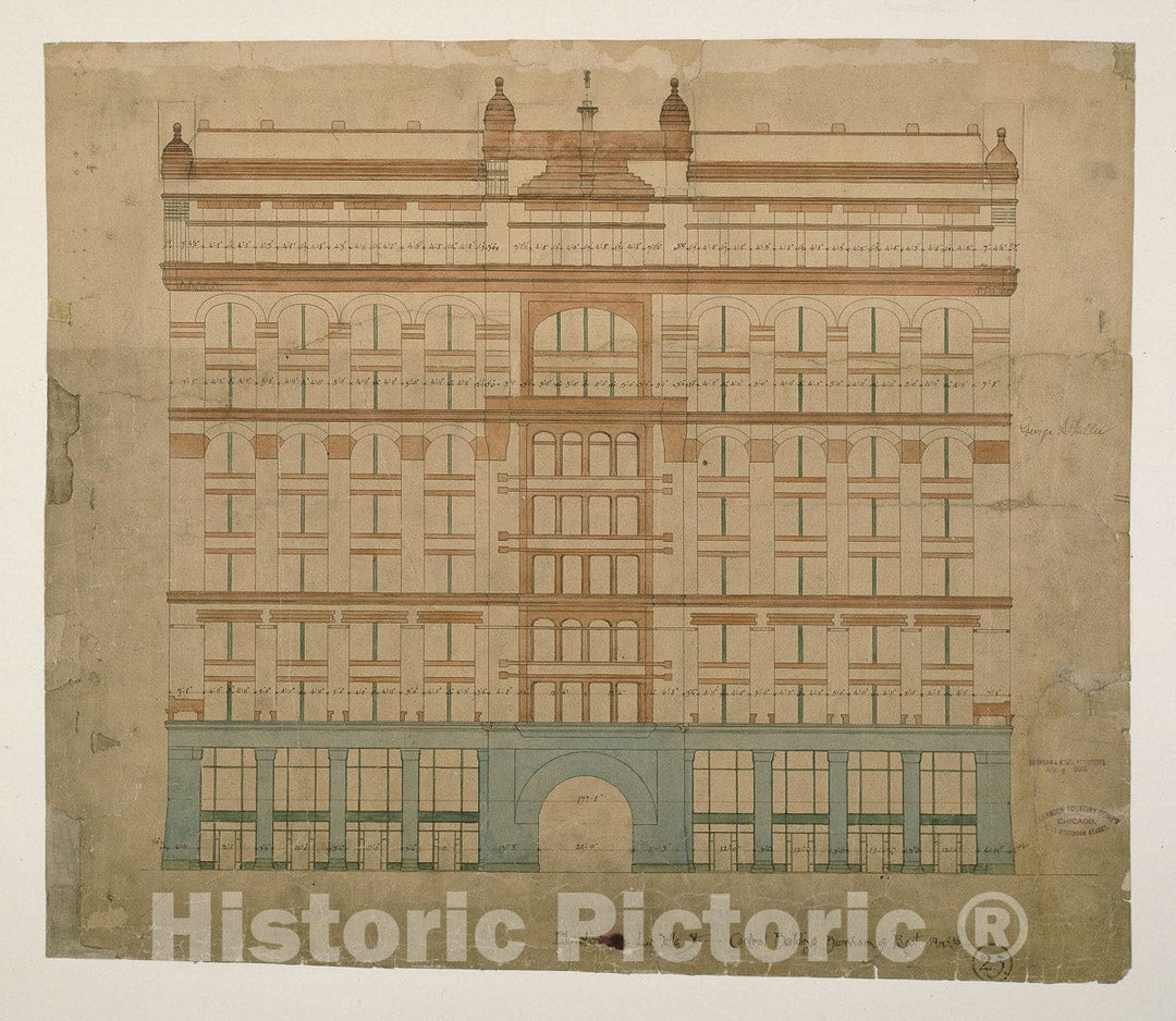 Art Print : Rookery Building, Chicago, Illinois, LaSalle Street Elevation, Burnham and Root, c 1778, Vintage Wall Decor :