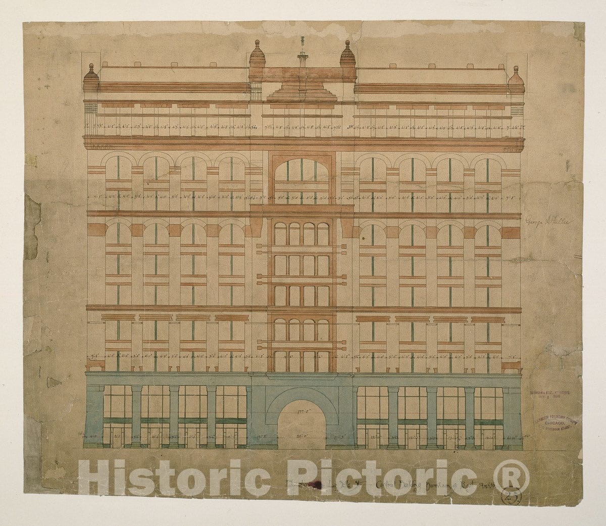 Art Print : Rookery Building, Chicago, Illinois, LaSalle Street Elevation, Burnham and Root, c 1778, Vintage Wall Decor :