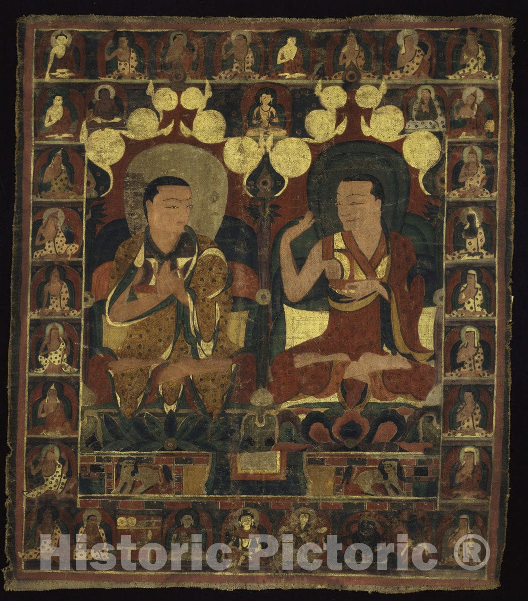 Art Print : Painted Banner (Thangka) of Lineage Painting of Two Lamas in Debate, c 1880, Vintage Wall Decor :