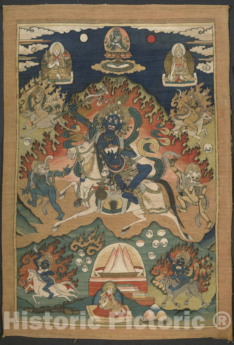 Art Print : Wrathful Form of the Goddess Saraswati (Magzor Gyalmo) or Palden Llamo, c 1650, Vintage Wall Decor :