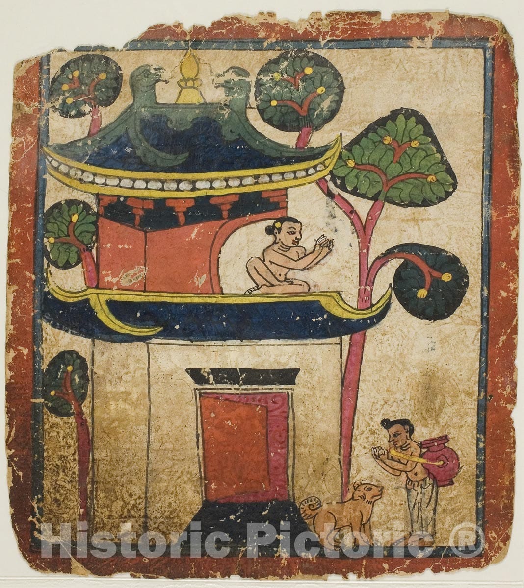 Art Print : Scene from the Story of Ushnisha, from a Set of Initiation Cards (Tsakali), Southern Tibet, c 1891, Vintage Wall Decor :