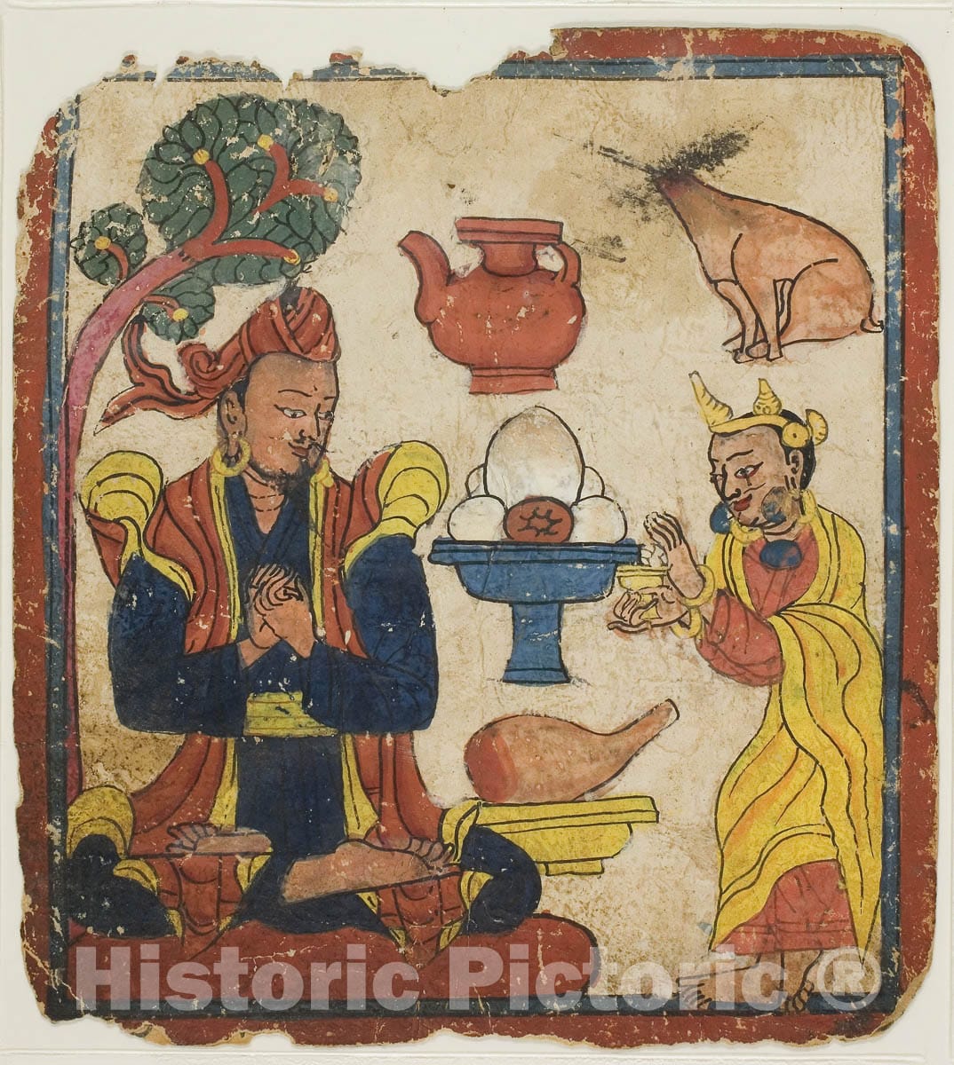 Art Print : King Mangkur Nourished by Queen Devika, from a Set of Initiation Cards (Tsakali), Southern Tibet, c 1891, Vintage Wall Decor :