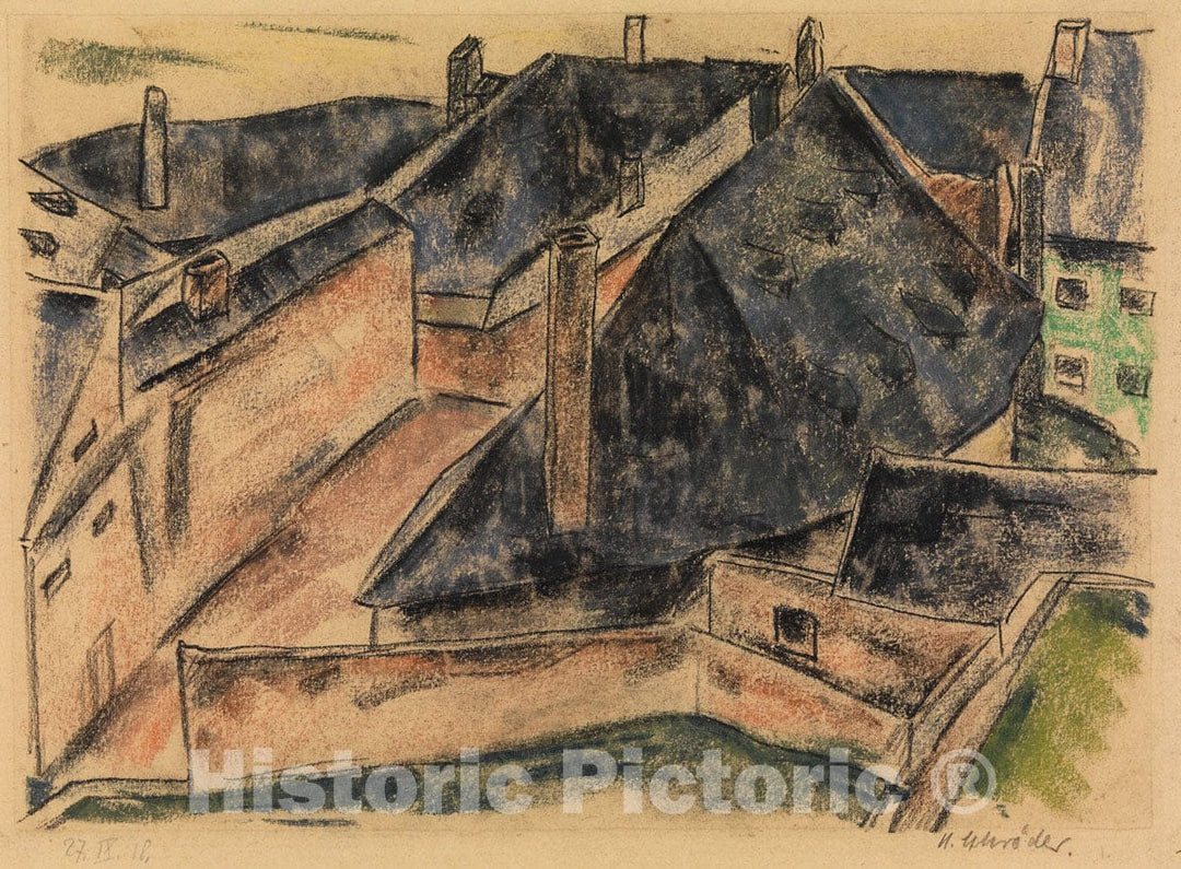 Art Print : Heinrich Schröder - Rooftops : Vintage Wall Art