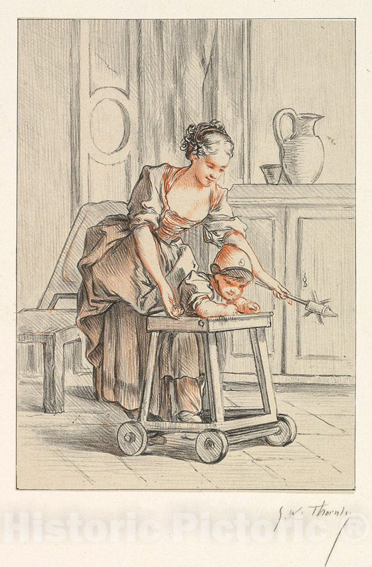 Art Print : George William Thornley - Woman Assisting a Child in a Go-Cart : Vintage Wall Art