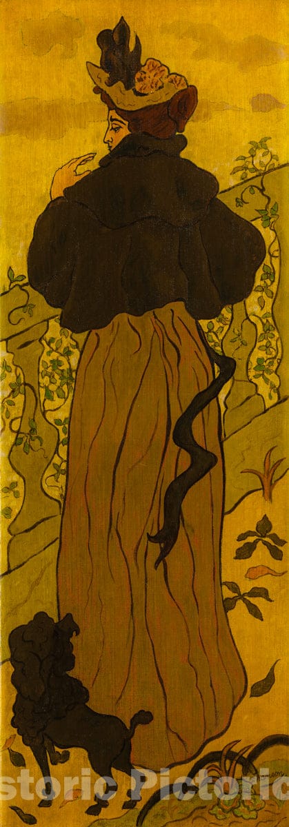 Art Print : Paul Ranson - Woman Standing Beside a Balustrade with a Poodle : Vintage Wall Art