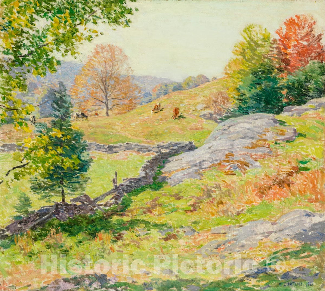 Art Print : Willard Metcalf - Hillside Pastures—September : Vintage Wall Art