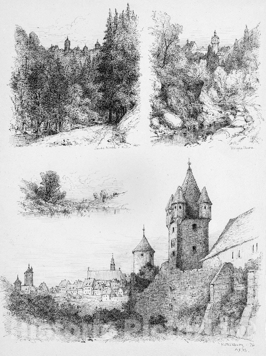 Art Print : Andrew Fisher Bunner - Sheet of Four Sketches of Germany : Vintage Wall Art