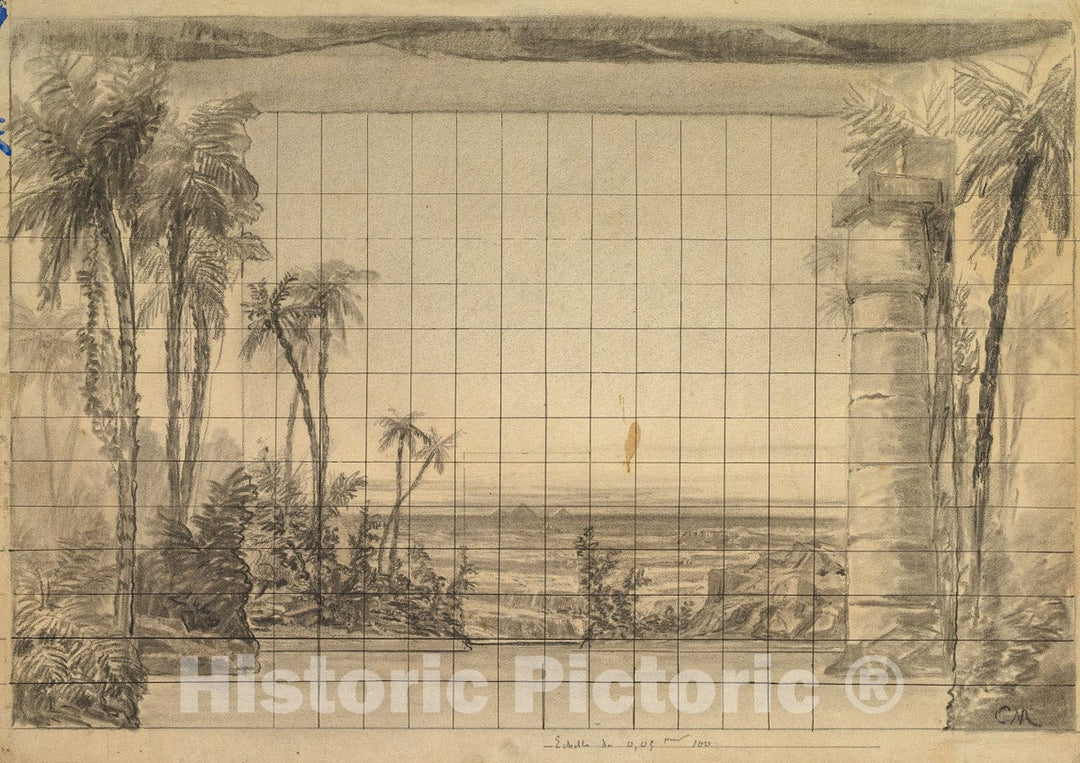 Art Print : Eugène Cicéri - Design for a Stage Set: Backdrop of Tropical Landscape : Vintage Wall Art