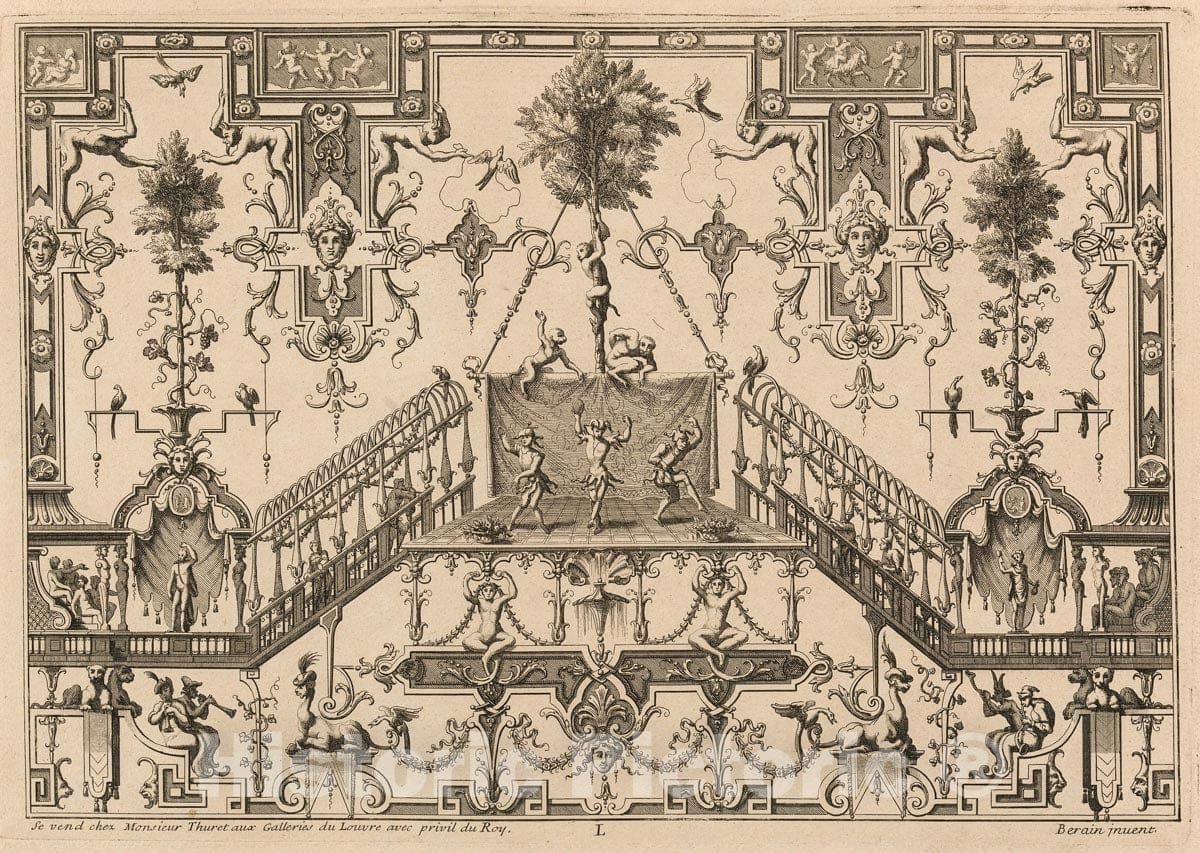 Art Print : Portrait of J. Berain Joseph Vivien - Plate from Ornament Designs Invented by J. Berain (page 65) : Vintage Wall Art