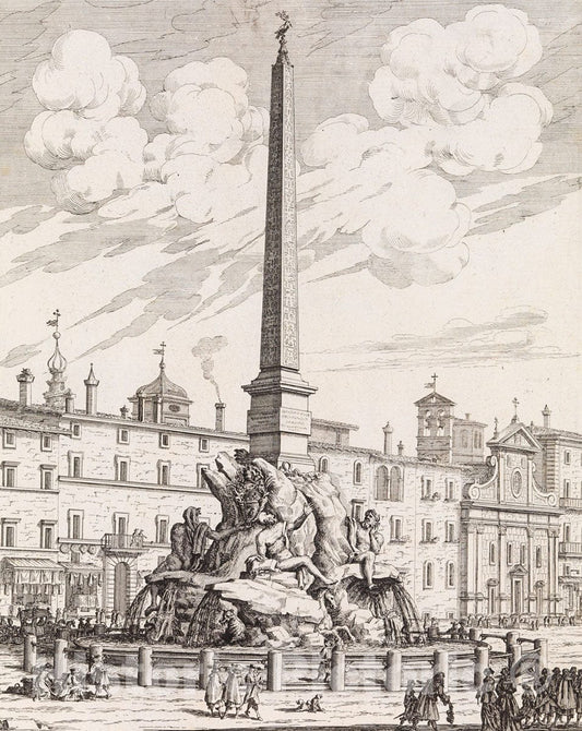 Art Print : Giovanni Battista Falda - Fontana in Piazza Navona. From 'La Fontane di Roma nelle Piazze e Luoghi Publici'. : Vintage Wall Art