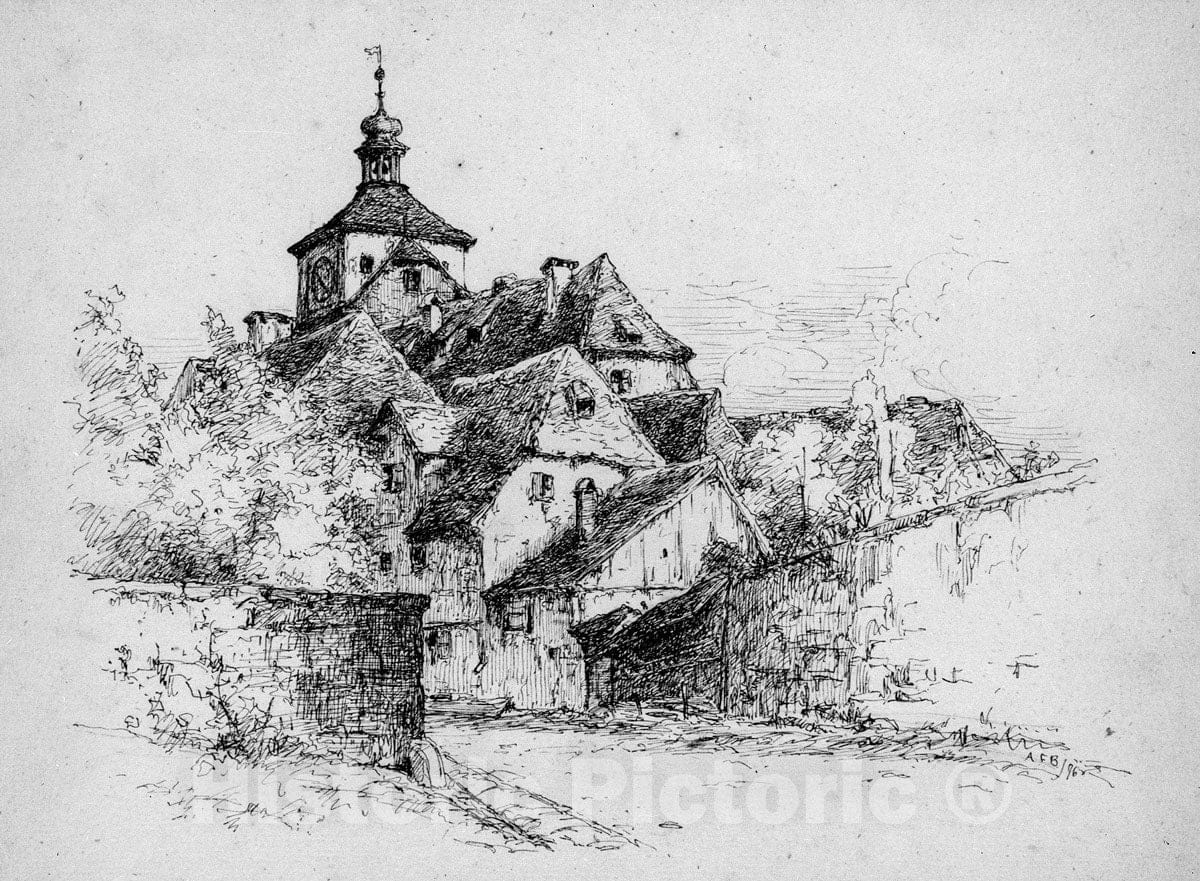Art Print : Andrew Fisher Bunner - Sketch of a German Village : Vintage Wall Art