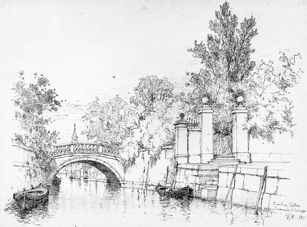 Art Print : Andrew Fisher Bunner - Giardini Publici, Fondamenta San Giuseppe, Venice : Vintage Wall Art