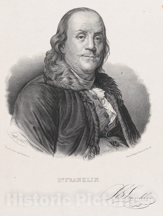 Art Print : Joseph Siffred Duplessis - Portrait of Benjamin Franklin : Vintage Wall Art