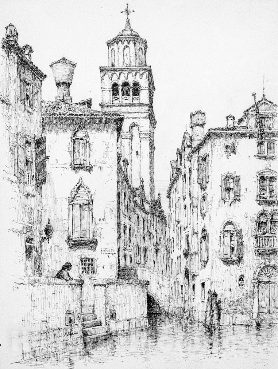 Art Print : Andrew Fisher Bunner - Campanile San Stefano, Venice : Vintage Wall Art