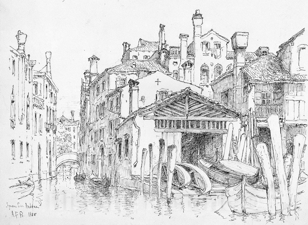 Art Print : Andrew Fisher Bunner - Squero San Andrea, Venice : Vintage Wall Art